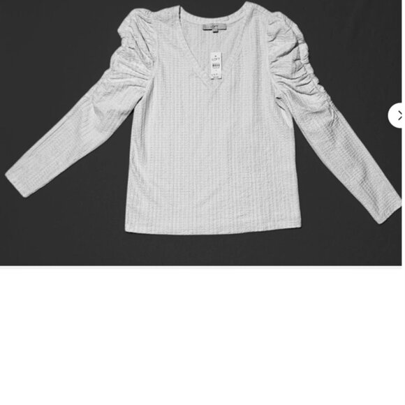 Ann Taylor LOFT Shirred Puff Sleeve Long Sleeve Top - Picture 2 of 6